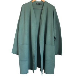 Nina Leonard Open Front Longline Knit Cardigan Sage Green Women’s Plus Size 3X